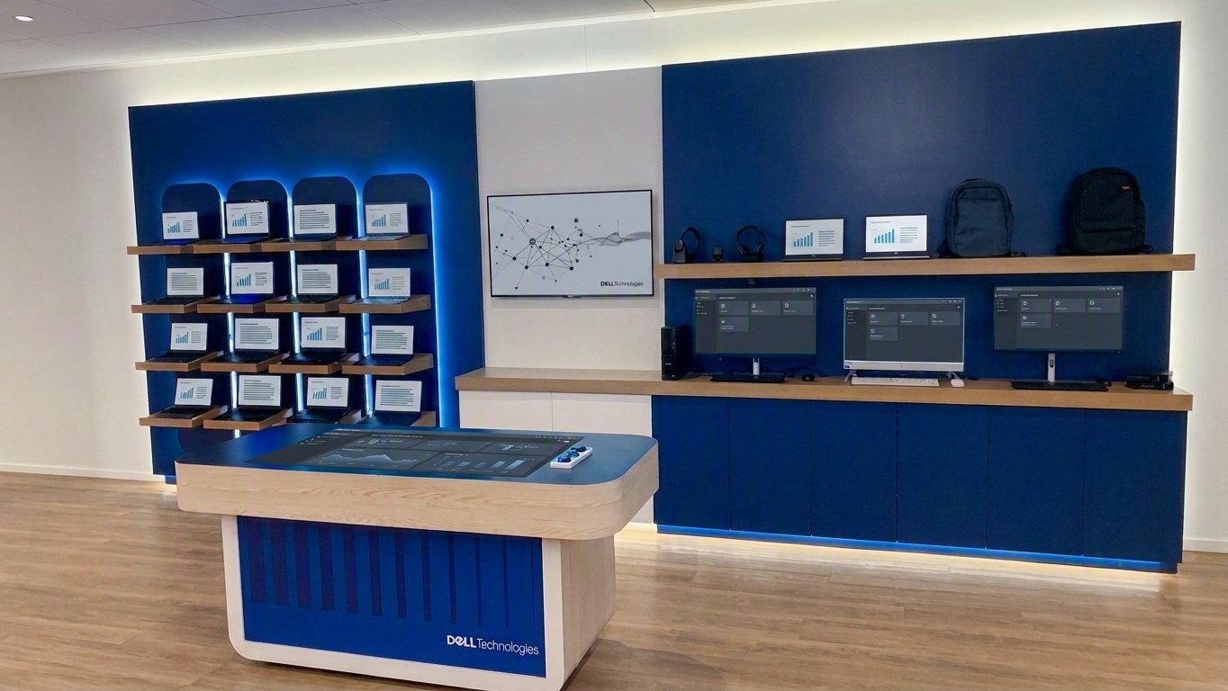Fortune 50 tech executive briefing center, display walls and custom wood casework