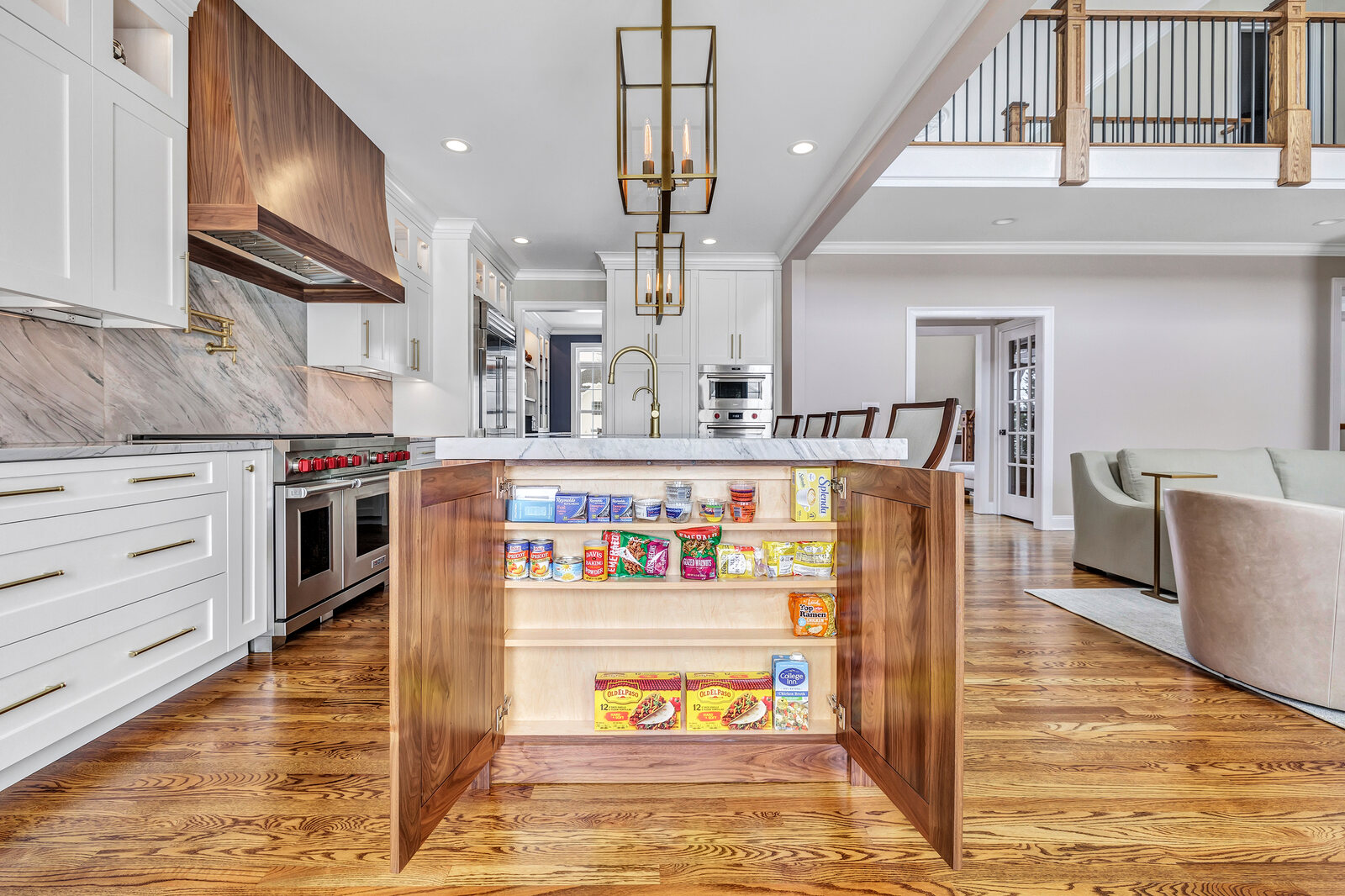 Lit walnut storage detail