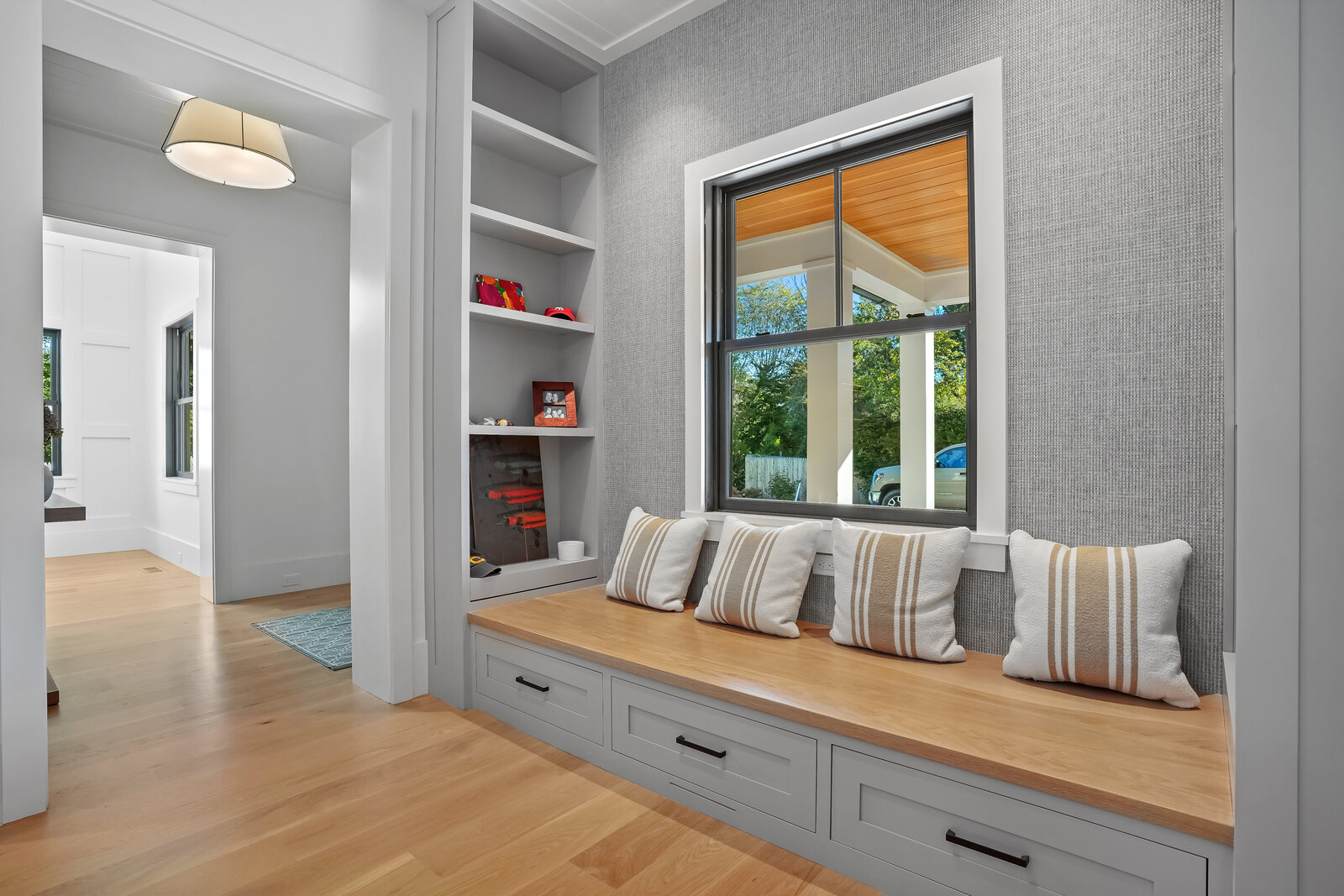 Window banquette bench built into the run