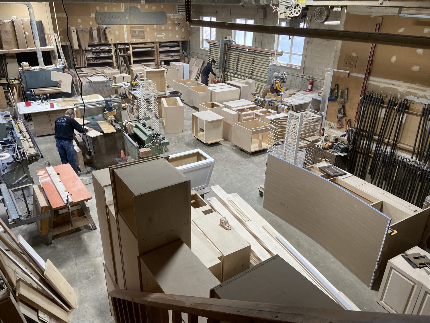 Inside the Stratford shop, the floor full of cabinetry in progress